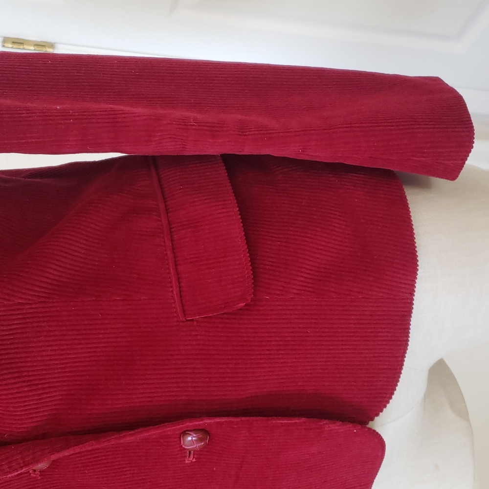 VINTAGE Berry-Red Wide-Wale Corduroy Blazer SIZE 6P Tailored Academia Classic - Picture 11 of 14